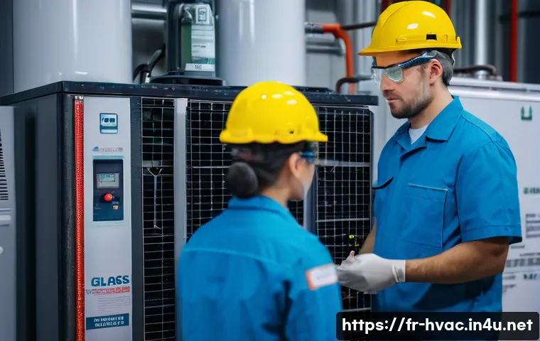 공조냉동기계기사와 관련된 추가 자격증 - A professional HVAC technician wearing protective workwear and safety glasses, confidently handling ...
