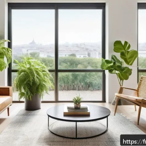 Home 17 공조냉동기계 설계와 시공의 차이 - A modern residential living room with a sleek, wall-mounted air conditioning unit quietly operating,...